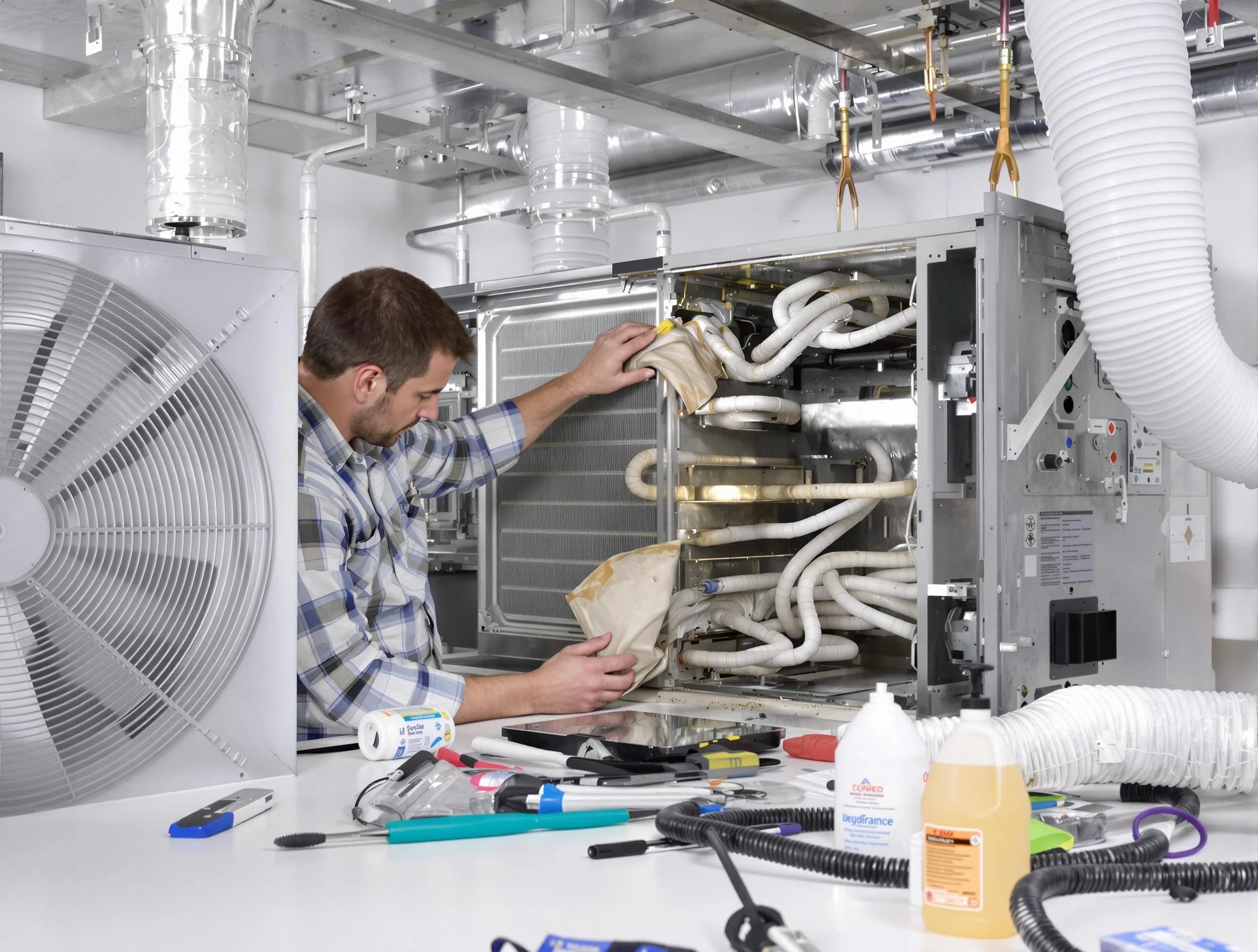 Attleboro Air Duct Cleaning specialist performing precision AC coil cleaning in Attleboro