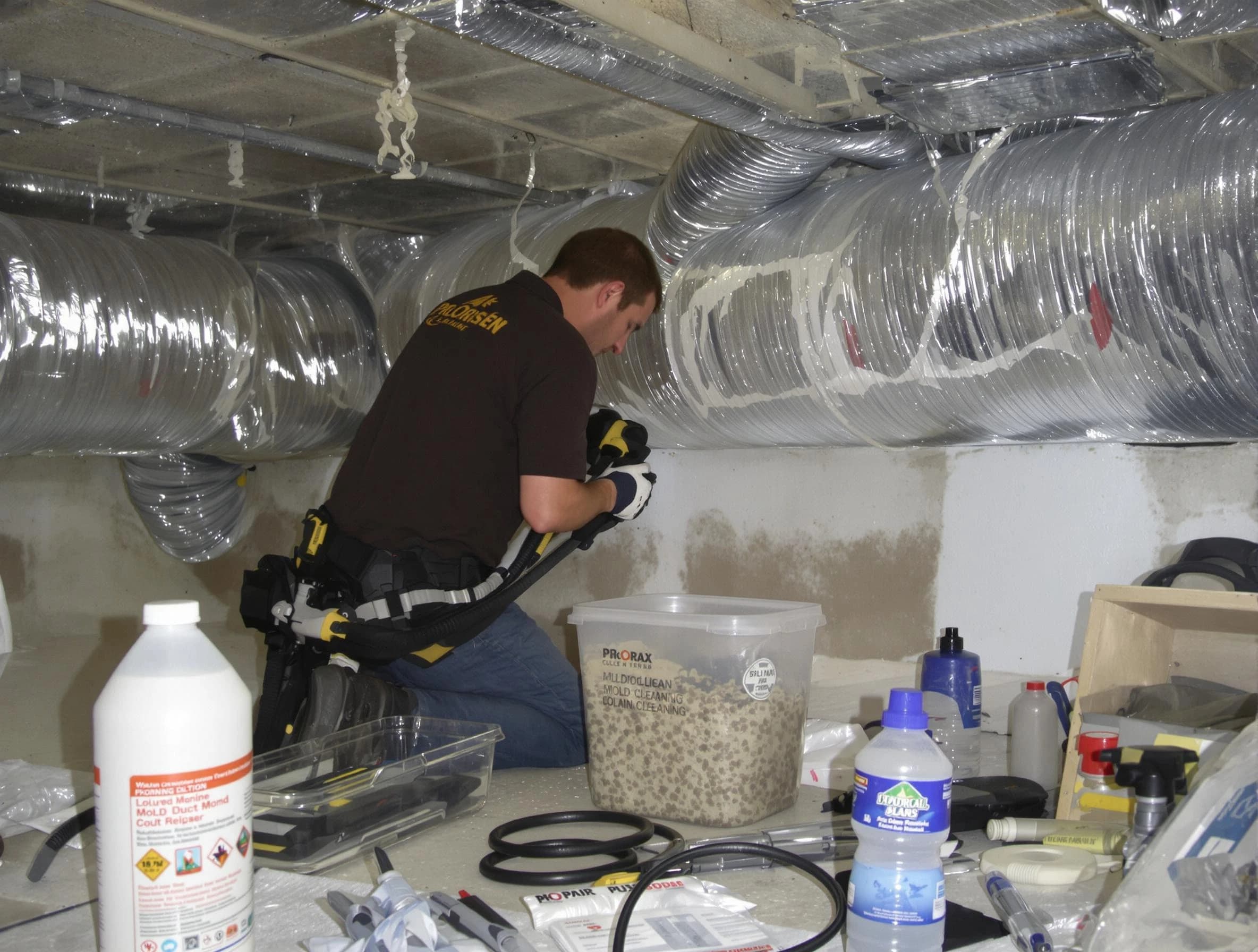 Attleboro Air Duct Cleaning specialist performing professional mold removal from air ducts in Attleboro