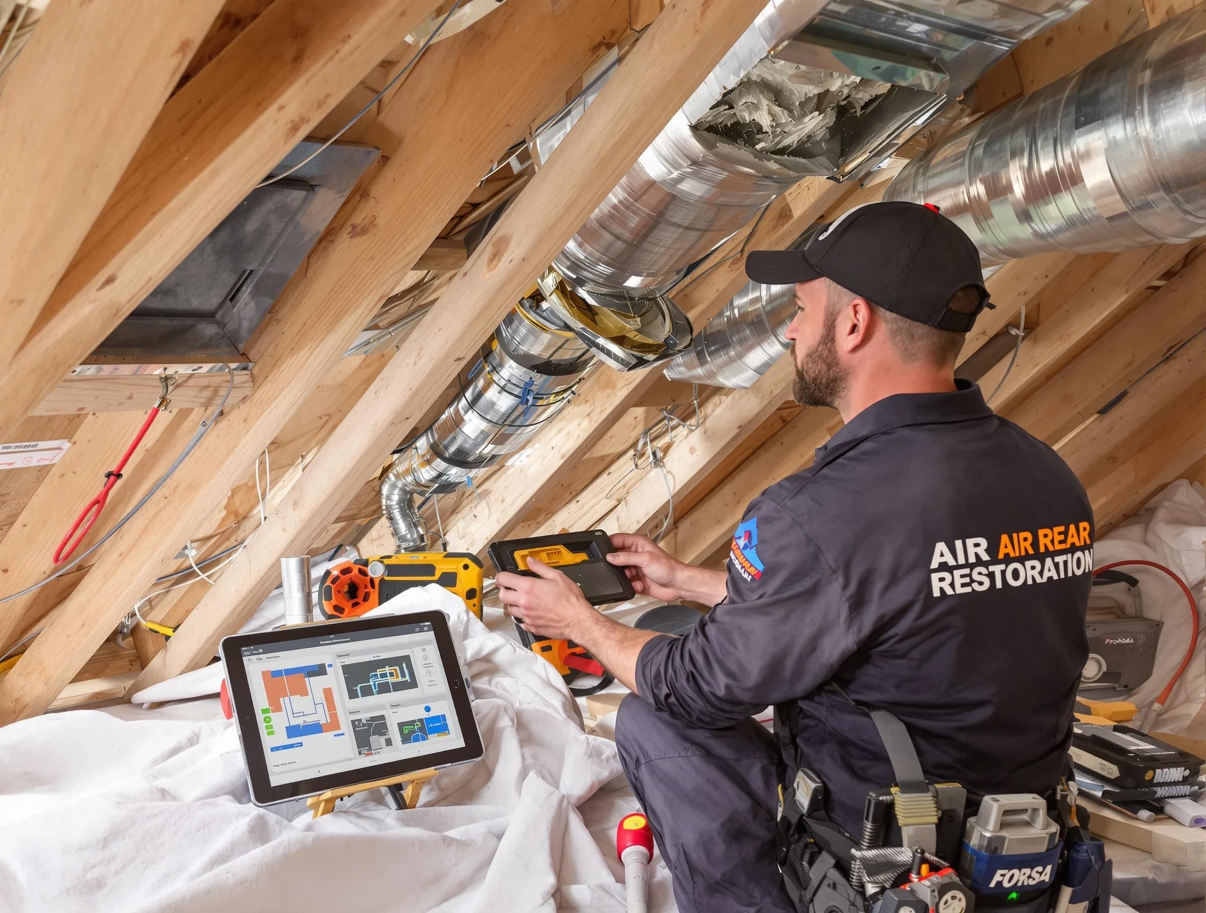 Attleboro Air Duct Cleaning technician performing precise duct repair work in Attleboro