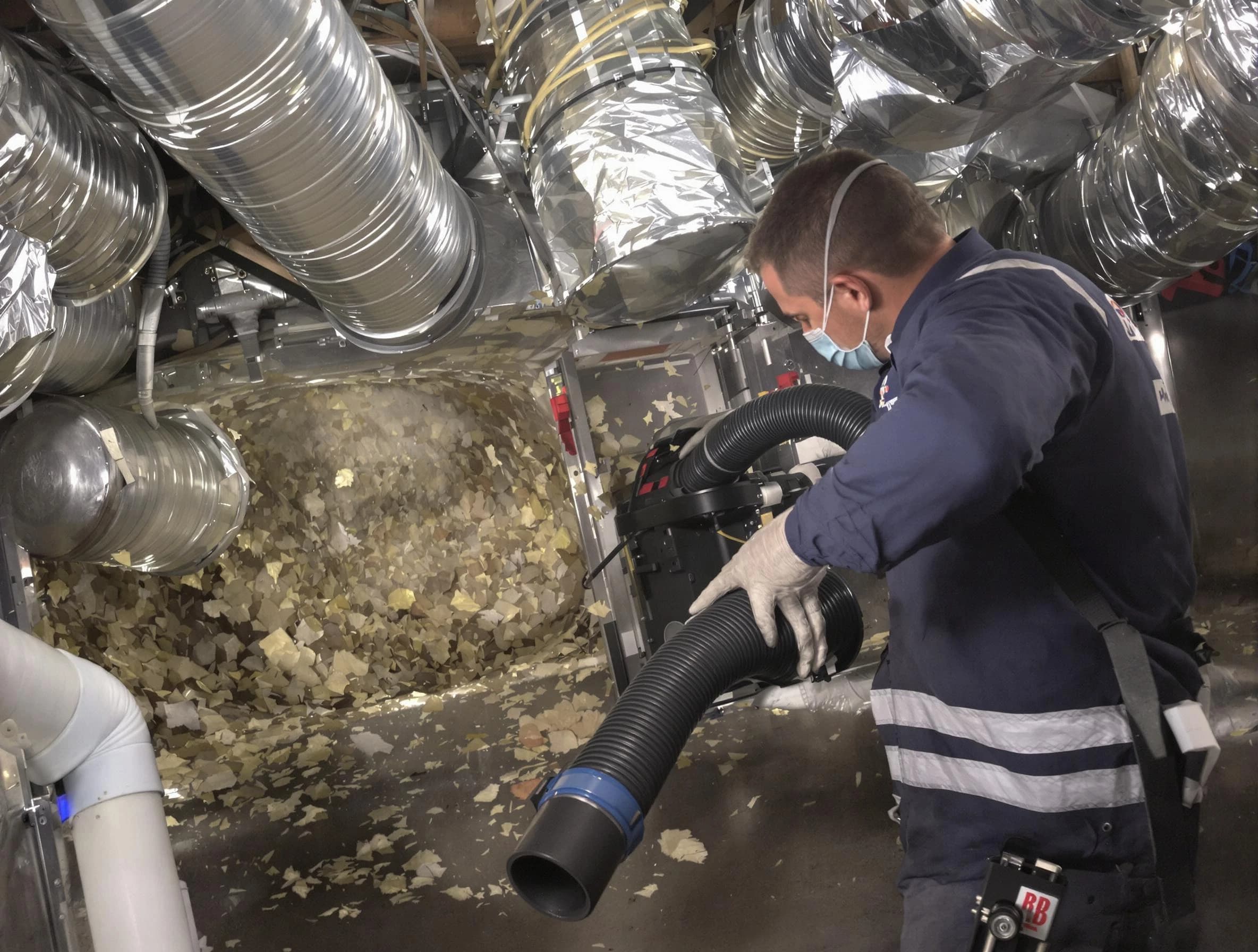 Attleboro Air Duct Cleaning specialist operating negative pressure cleaning equipment for thorough duct maintenance in Attleboro