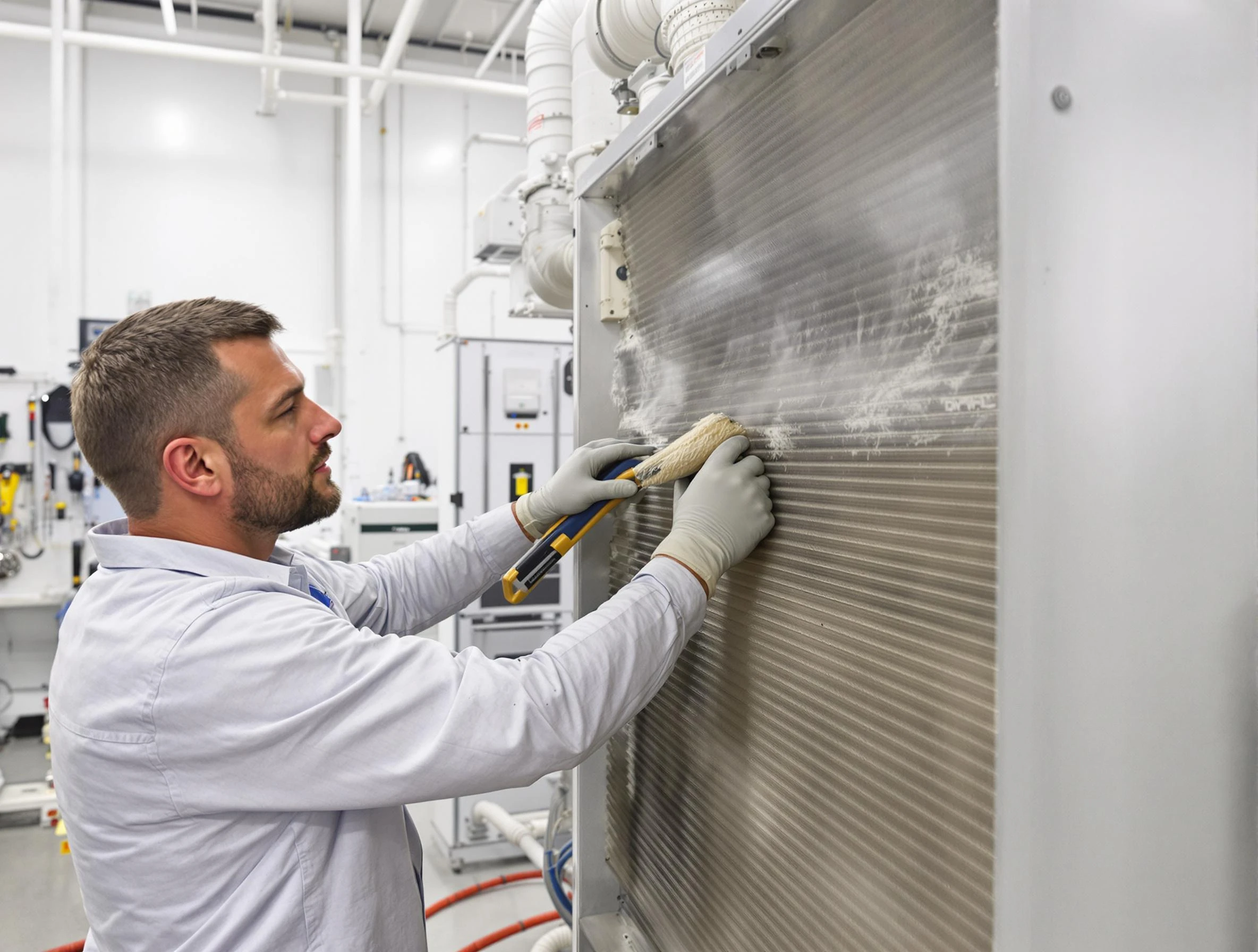 Attleboro Air Duct Cleaning technician performing precision commercial coil cleaning at a Attleboro business